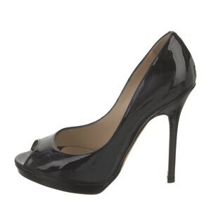 Jimmy Choo Glossy Black Peep-Toe Heels